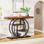 Tavolo Consolle Industriale, Base a 4 Livelli a Cerchio, Nero/Marrone/Grigio/Bianco, Portata fino a 45 kg
