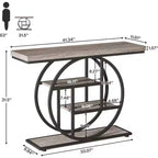Tavolo Consolle Industriale, Base a 4 Livelli a Cerchio, Nero/Marrone/Grigio/Bianco, Portata fino a 45 kg