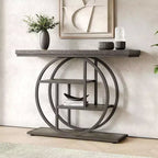 Tavolo Consolle Industriale, Base a 4 Livelli a Cerchio, Nero/Marrone/Grigio/Bianco, Portata fino a 45 kg