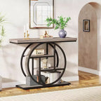 Tavolo Consolle Industriale, Base a 4 Livelli a Cerchio, Nero/Marrone/Grigio/Bianco, Portata fino a 45 kg