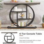 Tavolo Consolle Industriale, Base a 4 Livelli a Cerchio, Nero/Marrone/Grigio/Bianco, Portata fino a 45 kg