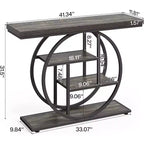 Tavolo Consolle Industriale, Base a 4 Livelli a Cerchio, Nero/Marrone/Grigio/Bianco, Portata fino a 45 kg