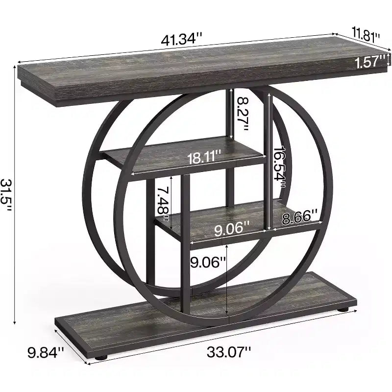 Tavolo Consolle Industriale, Base a 4 Livelli a Cerchio, Nero/Marrone/Grigio/Bianco, Portata fino a 45 kg