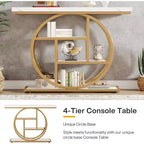 Tavolo Consolle Industriale, Base a 4 Livelli a Cerchio, Nero/Marrone/Grigio/Bianco, Portata fino a 45 kg