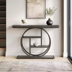 Tavolo Consolle Industriale, Base a 4 Livelli a Cerchio, Nero/Marrone/Grigio/Bianco, Portata fino a 45 kg