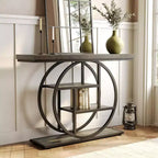 Tavolo Consolle Industriale, Base a 4 Livelli a Cerchio, Nero/Marrone/Grigio/Bianco, Portata fino a 45 kg