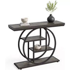 Tavolo Consolle Industriale, Base a 4 Livelli a Cerchio, Nero/Marrone/Grigio/Bianco, Portata fino a 45 kg