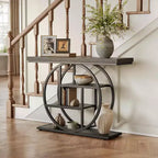 Lantine 41.3-Inch Industrial Console Table, 4-Tier Sofa Table with Circle Base and Storage for Living Room, Hallway, Foyer