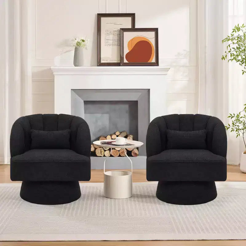 Poltrona girevole a barile, in tessuto Teddy, set da 2 (beige / nero / marrone / verde)