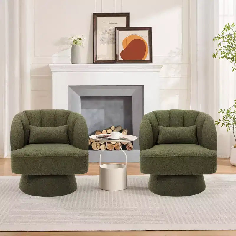 Poltrona girevole a barile, in tessuto Teddy, set da 2 (beige / nero / marrone / verde)