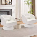Modern Swivel Barrel Accent Chair, 360 Teddy Fabric Upholstered Armchair with Striped Backrest & Plush Padding, Comfy Round Lounge Chair 2 PCS