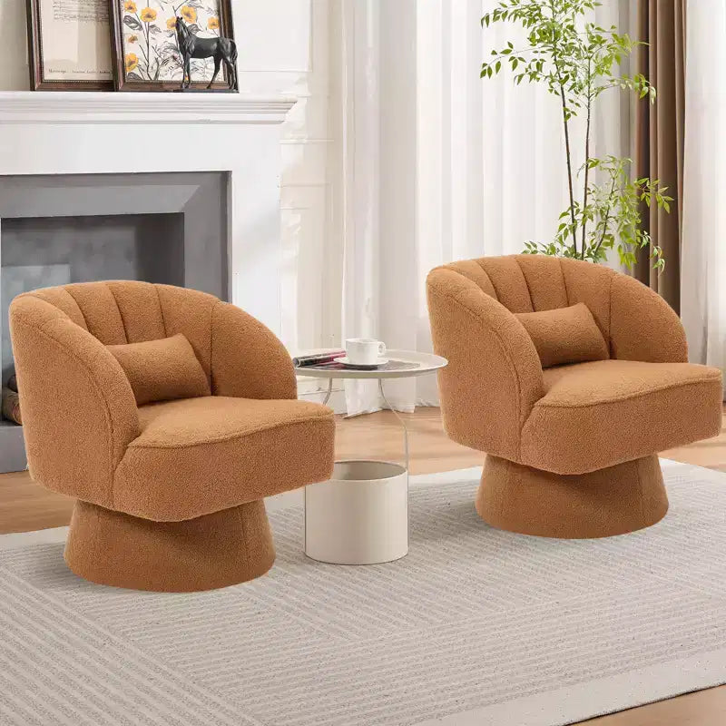 Poltrona girevole a barile, in tessuto Teddy, set da 2 (beige / nero / marrone / verde)
