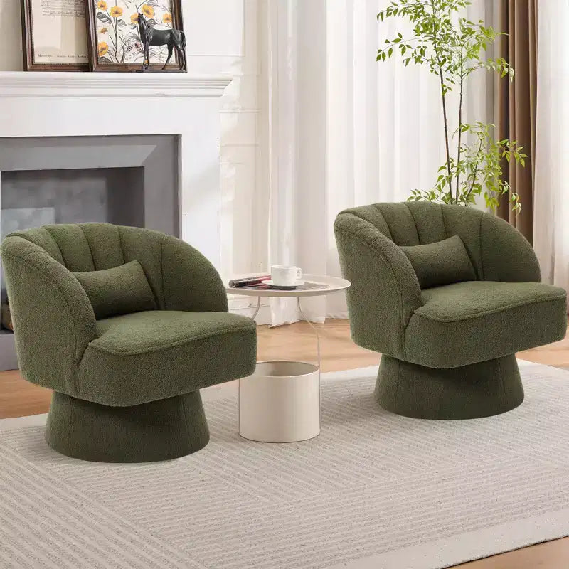 Poltrona girevole a barile, in tessuto Teddy, set da 2 (beige / nero / marrone / verde)