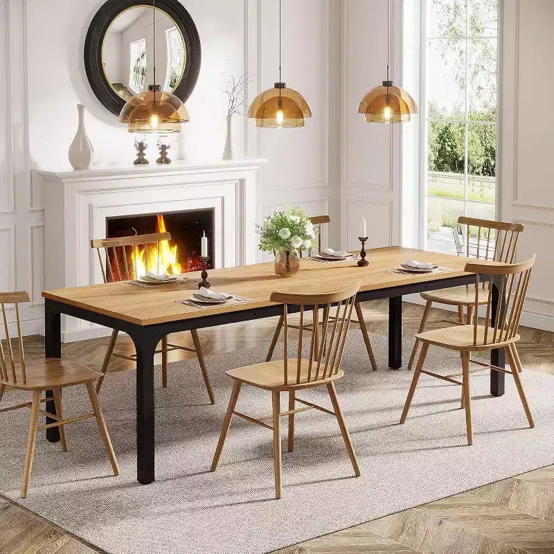 Lantine 78.7-Inch Long Dining Table for 6-8 People, Industrial Rectangle Rustic Dinner Table with Heavy Duty Metal Legs, Natural