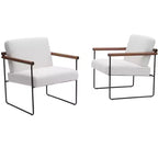 Poltrona accent Bouclé beige/grigia – Braccioli curvi in legno, seduta singola