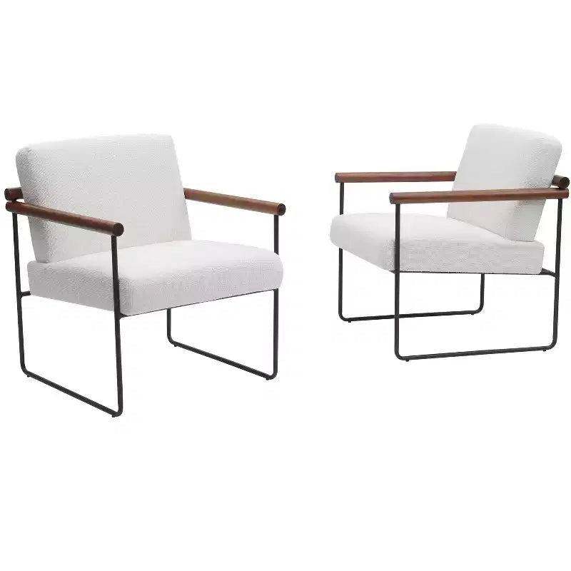 Poltrona accent Bouclé beige/grigia – Braccioli curvi in legno, seduta singola