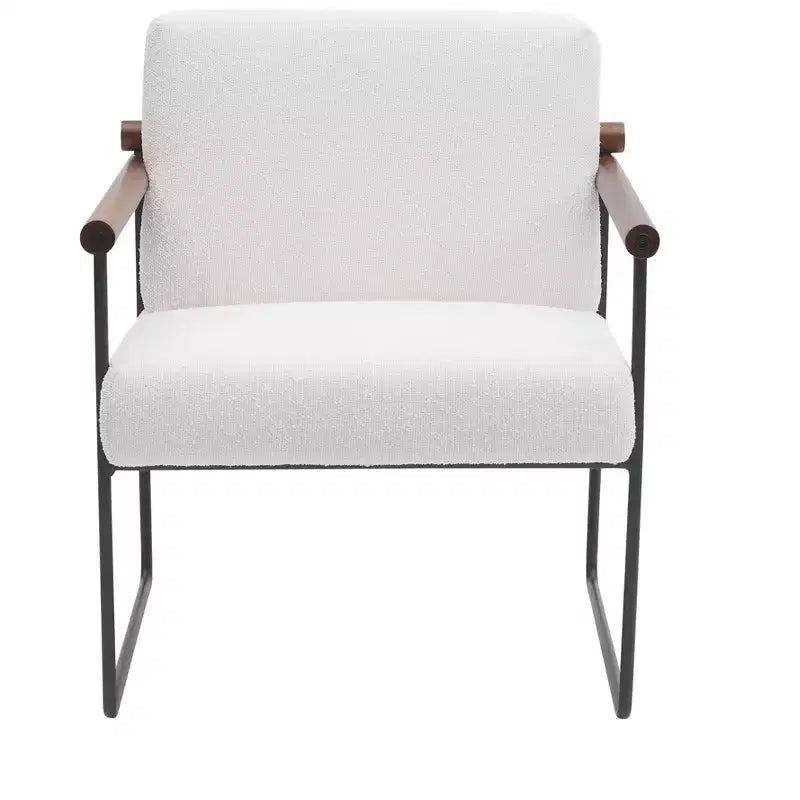 Poltrona accent Bouclé beige/grigia – Braccioli curvi in legno, seduta singola