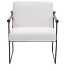 Poltrona accent Bouclé beige/grigia – Braccioli curvi in legno, seduta singola