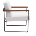 Poltrona accent Bouclé beige/grigia – Braccioli curvi in legno, seduta singola