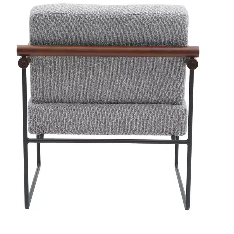 Poltrona accent Bouclé beige/grigia – Braccioli curvi in legno, seduta singola