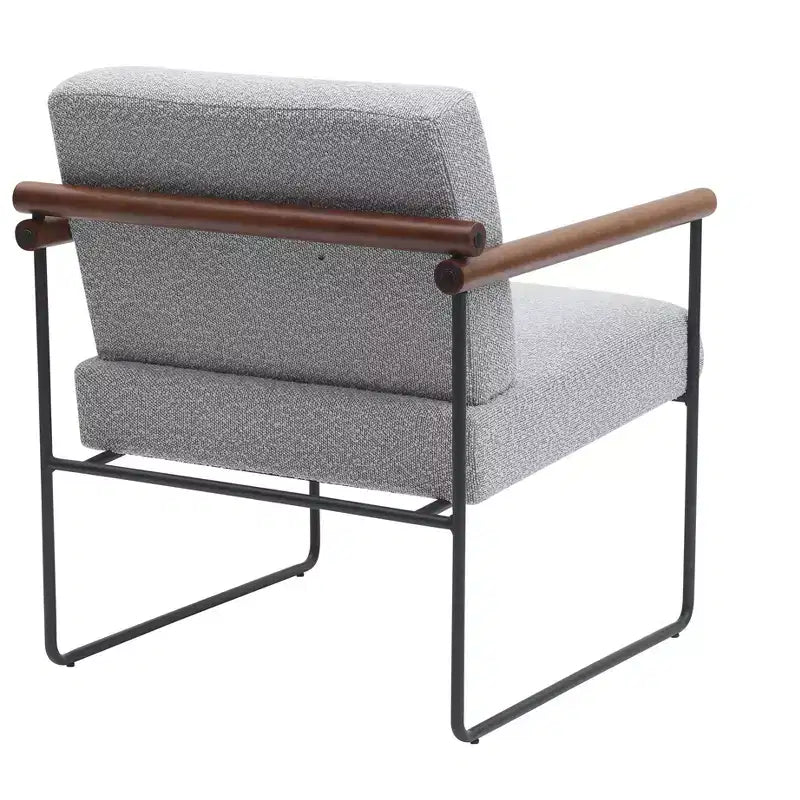 Poltrona accent Bouclé beige/grigia – Braccioli curvi in legno, seduta singola