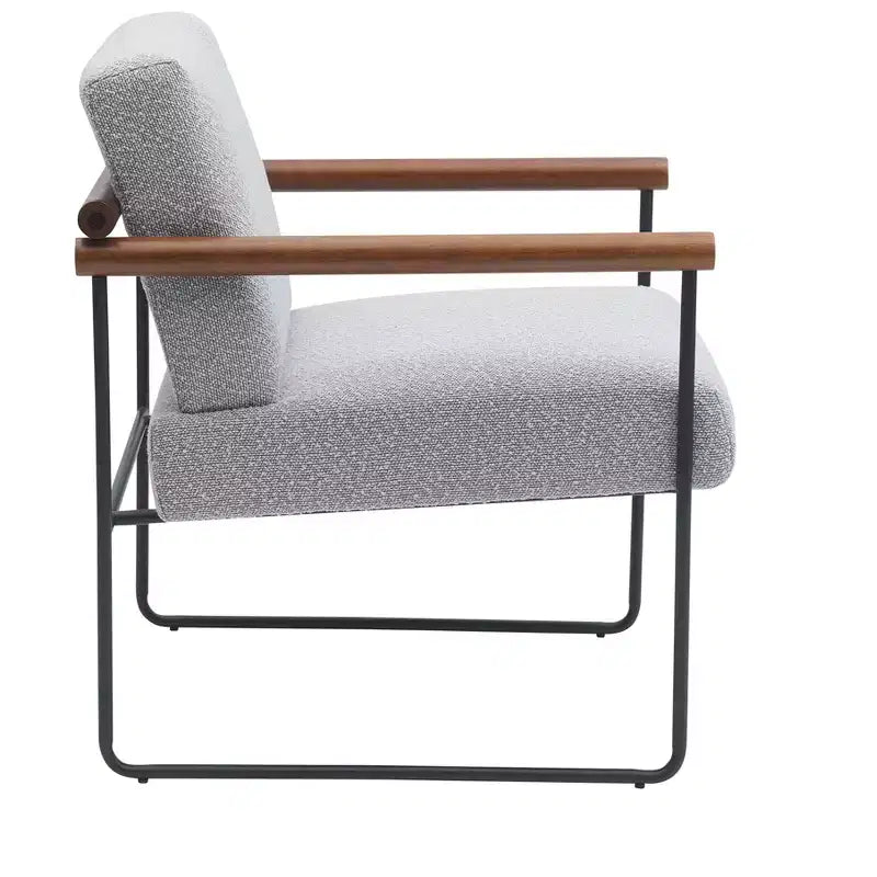 Poltrona accent Bouclé beige/grigia – Braccioli curvi in legno, seduta singola