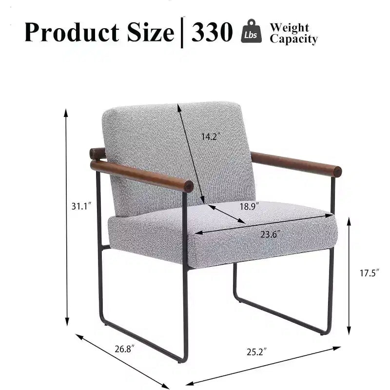 Poltrona accent Bouclé beige/grigia – Braccioli curvi in legno, seduta singola