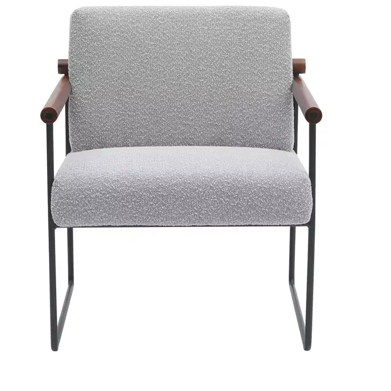 Poltrona accent Bouclé beige/grigia – Braccioli curvi in legno, seduta singola