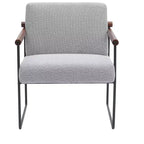 Poltrona accent Bouclé beige/grigia – Braccioli curvi in legno, seduta singola