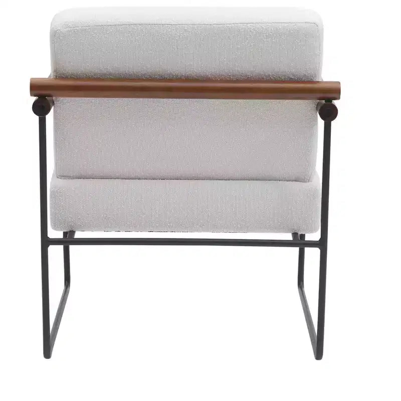 Poltrona accent Bouclé beige/grigia – Braccioli curvi in legno, seduta singola