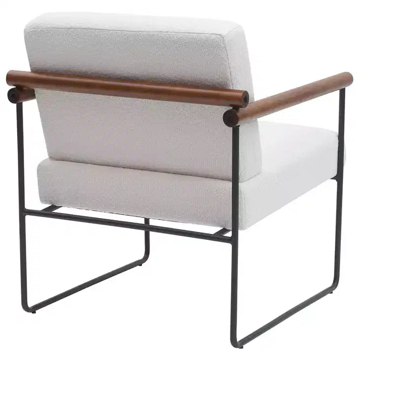 Poltrona accent Bouclé beige/grigia – Braccioli curvi in legno, seduta singola