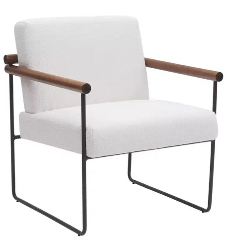 TUYOHW Modern Accent Chair with Boucle Upholstered Comfy Chair with Curved Wood Armrests Minimalist Single Comfy Chairs for Living Room, Bedroom