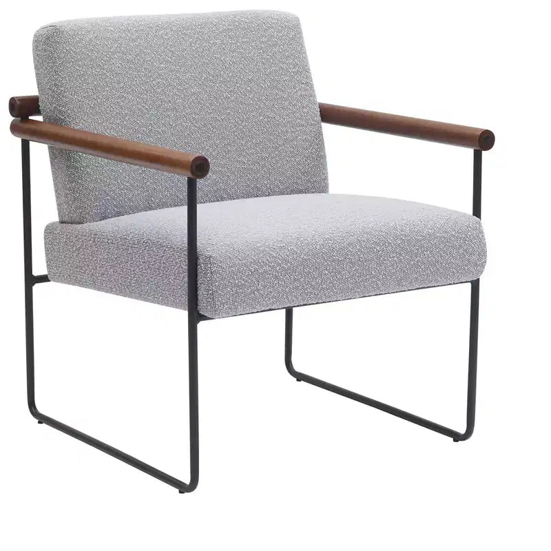 Poltrona accent Bouclé beige/grigia – Braccioli curvi in legno, seduta singola