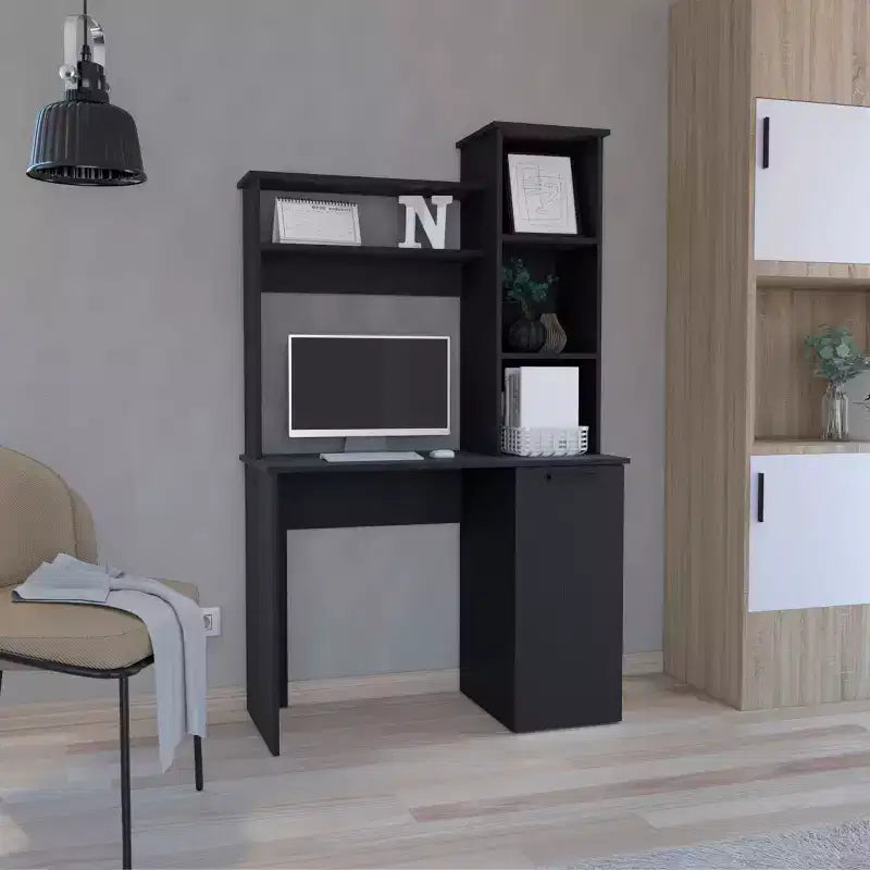 TUYOHW Computer Desk,Study Desk with Hutch,Single Door Cabinet,3-Tier Storage Shelves,Expansive Desktop,Modern Writing Desk for Bedroom,Office