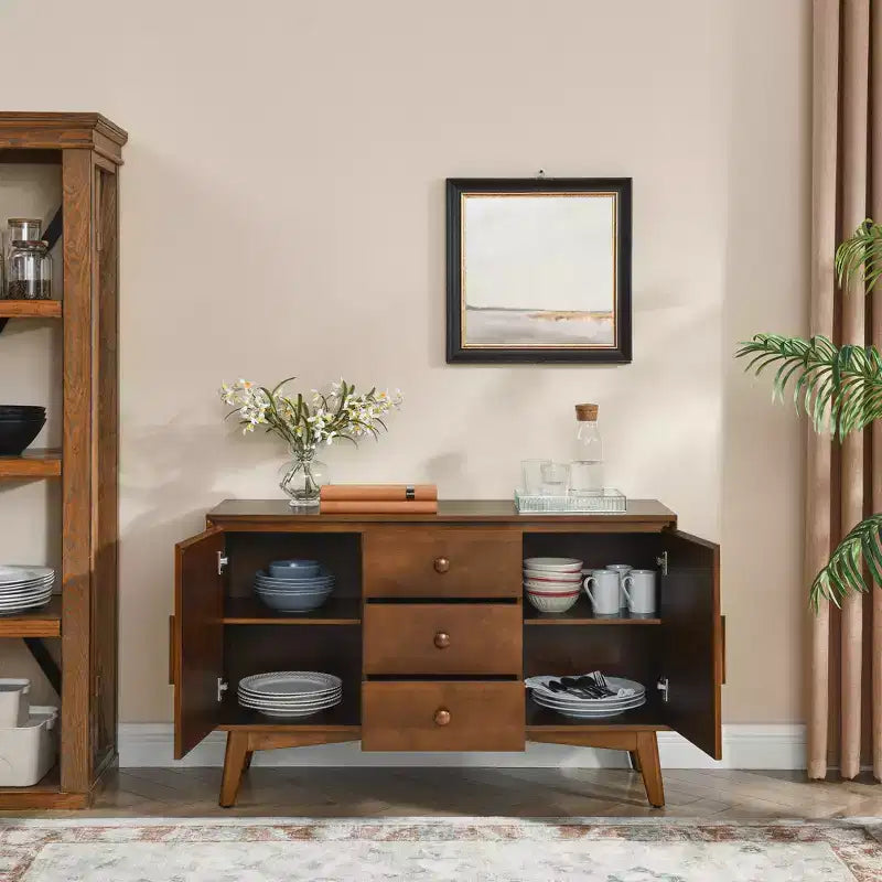 Madia in noce con 2 ante e 3 cassetti, stile Mid-Century Modern, 1 posto