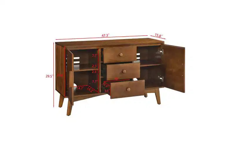 Madia in noce con 2 ante e 3 cassetti, stile Mid-Century Modern, 1 posto