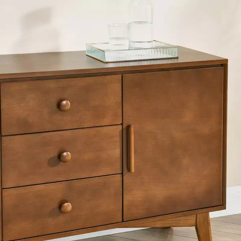 Madia in noce con 2 ante e 3 cassetti, stile Mid-Century Modern, 1 posto