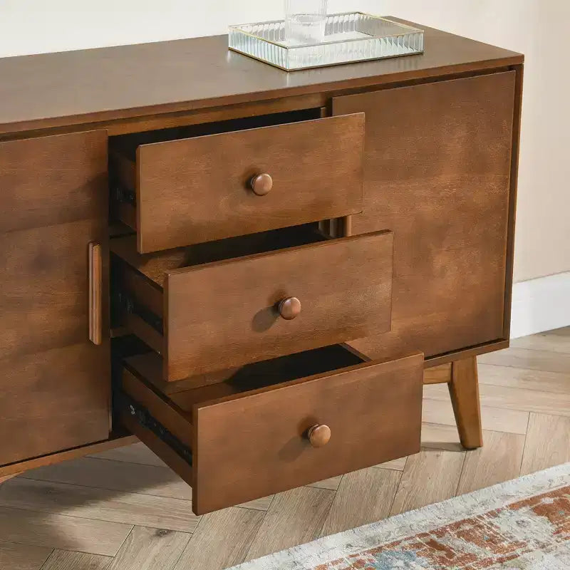 Madia in noce con 2 ante e 3 cassetti, stile Mid-Century Modern, 1 posto