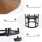 Tavolo da pranzo rotondo da 120 cm, nero/marrone/rovere, 4-6 posti, base in metallo con ripiano contenitore