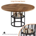 Tavolo da pranzo rotondo da 120 cm, nero/marrone/rovere, 4-6 posti, base in metallo con ripiano contenitore