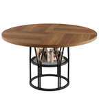 Tavolo da pranzo rotondo da 120 cm, nero/marrone/rovere, 4-6 posti, base in metallo con ripiano contenitore