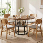 Tavolo da pranzo rotondo da 120 cm, nero/marrone/rovere, 4-6 posti, base in metallo con ripiano contenitore