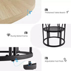 Tavolo da pranzo rotondo da 120 cm, nero/marrone/rovere, 4-6 posti, base in metallo con ripiano contenitore
