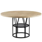 Tavolo da pranzo rotondo da 120 cm, nero/marrone/rovere, 4-6 posti, base in metallo con ripiano contenitore
