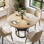 Tavolo da pranzo rotondo da 120 cm, nero/marrone/rovere, 4-6 posti, base in metallo con ripiano contenitore