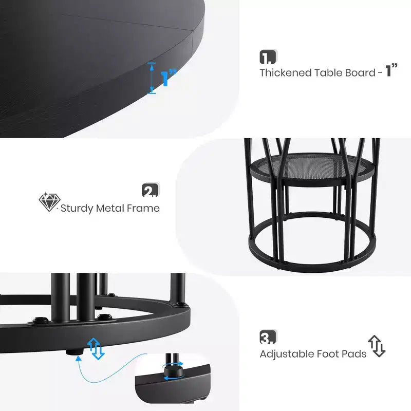 Tavolo da pranzo rotondo da 120 cm, nero/marrone/rovere, 4-6 posti, base in metallo con ripiano contenitore