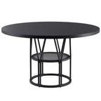 Tavolo da pranzo rotondo da 120 cm, nero/marrone/rovere, 4-6 posti, base in metallo con ripiano contenitore