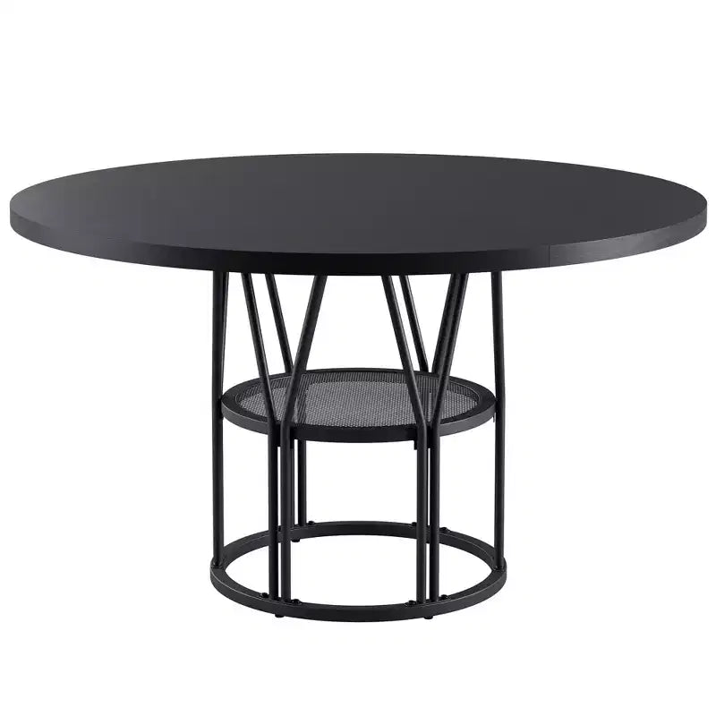 Tavolo da pranzo rotondo da 120 cm, nero/marrone/rovere, 4-6 posti, base in metallo con ripiano contenitore