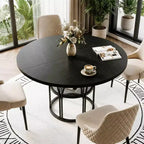 Tavolo da pranzo rotondo da 120 cm, nero/marrone/rovere, 4-6 posti, base in metallo con ripiano contenitore