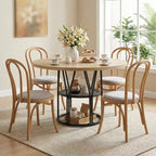 Tavolo da pranzo rotondo da 120 cm, nero/marrone/rovere, 4-6 posti, base in metallo con ripiano contenitore